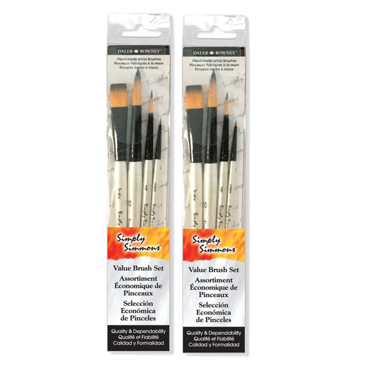 Simply Simmons Watercolor Brush Set, Synthetic, 4 Pieces Per Set, 2 Sets