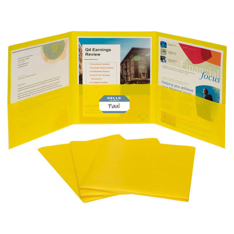 3-Pocket Poly Portfolio, Yellow, Box of 24