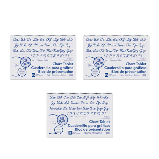 Chart Tablet, Cursive Cover, 1" Ruled, 24" x 16", 25 Sheets Per Tablet, 3 Tablets