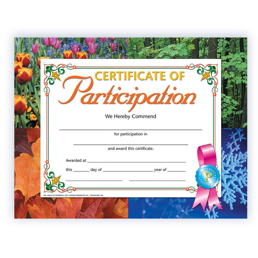 Certificate of Participation, 8.5" x 11", Pack of 30