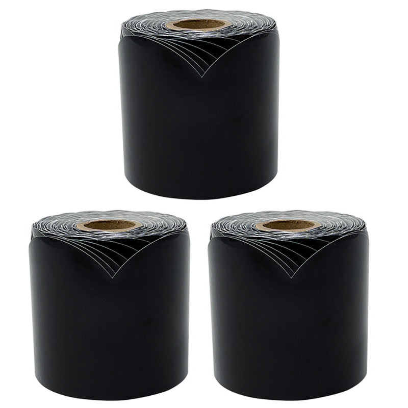 Black Rolled Scalloped Bulletin Board Borders, 3 Inch x 65 Feet Per Roll, Pack of 3