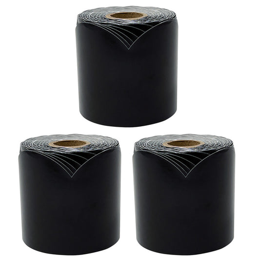 Black Rolled Scalloped Bulletin Board Borders, 3 Inch x 65 Feet Per Roll, Pack of 3
