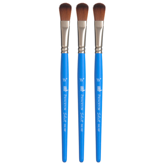 Select Artiste Oval Mop Brush, Synthetic Bristles, Short Handle Mixed Media Paintbrush, Jewel Blue, Size 1/2 inch, Pack of 3