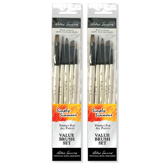 Simply Simmons Grass & Grain Brush Set, Short Handle Mixed Media Paintbrush, White, 5 Pieces Per Set, 2 Sets