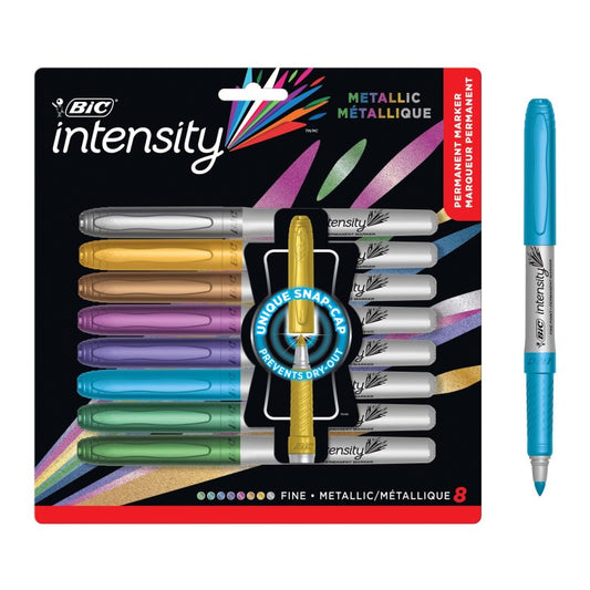 Intensity Metallic Permanent Markers, Fine Point, Assorted Metallic, 8 Count