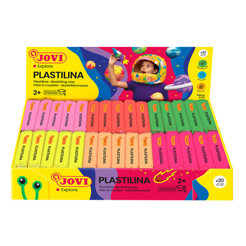 Plastilina Modeling Clay, Display Box of 30 Bars, Neon Colors