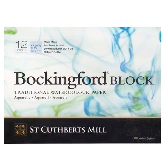 Bockingford Watercolor Block, Cold Pressed, White, 140lb/300gsm, 12 Sheet, 9x12 inch, 1 Count