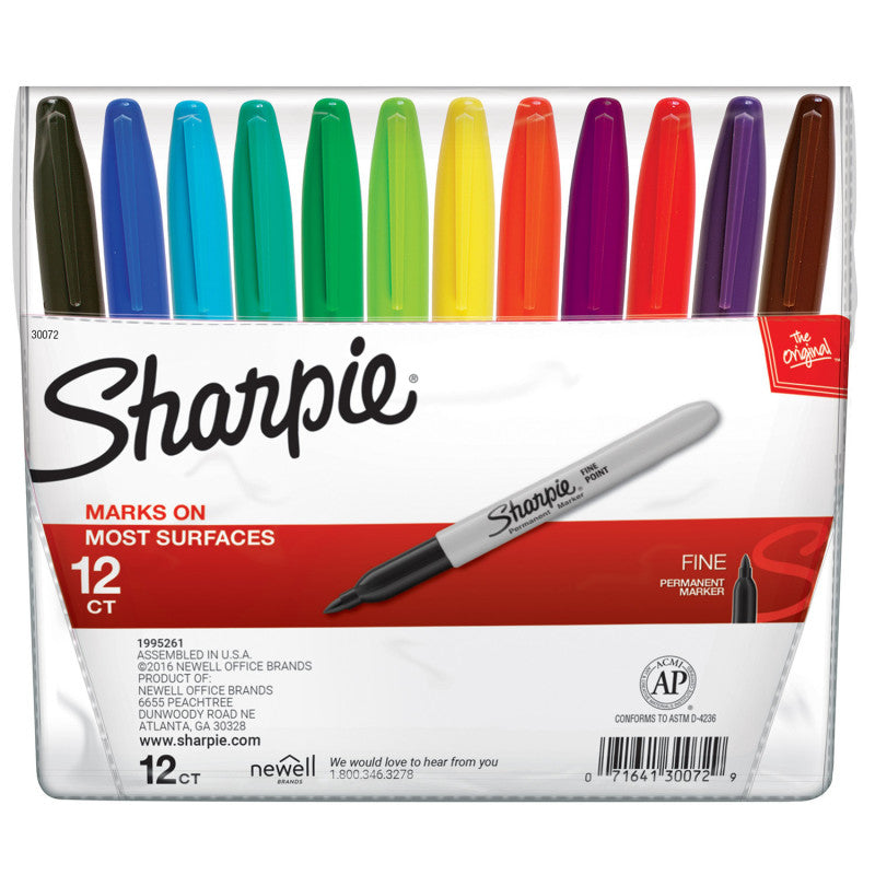 Fine Point Permanent Markers, Assorted, Set of 12