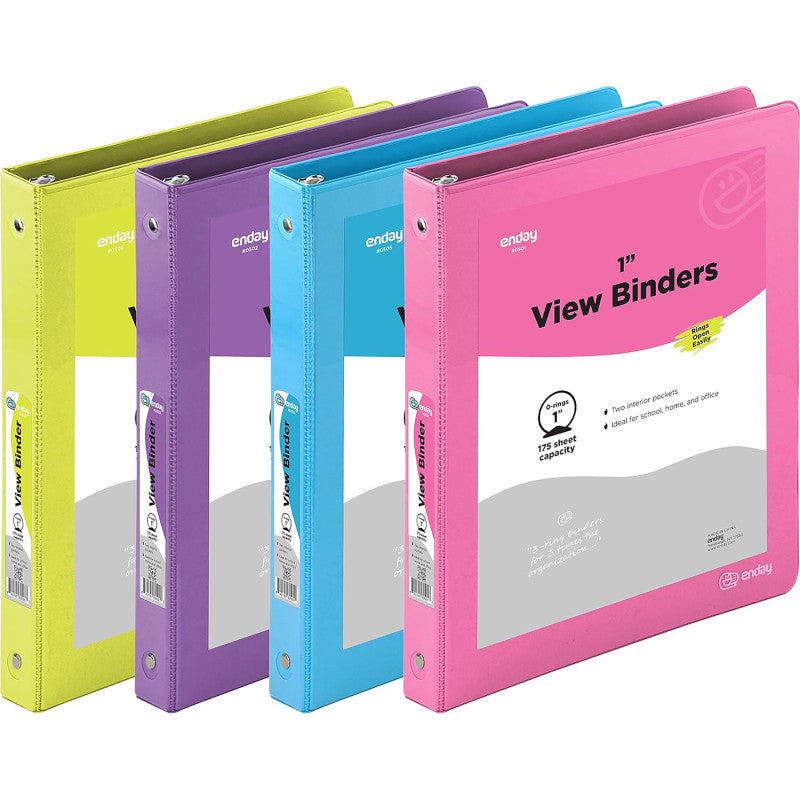 3-Ring View Binder, O-Ring, Assorted Colors, 1 Inch, Pack of 4