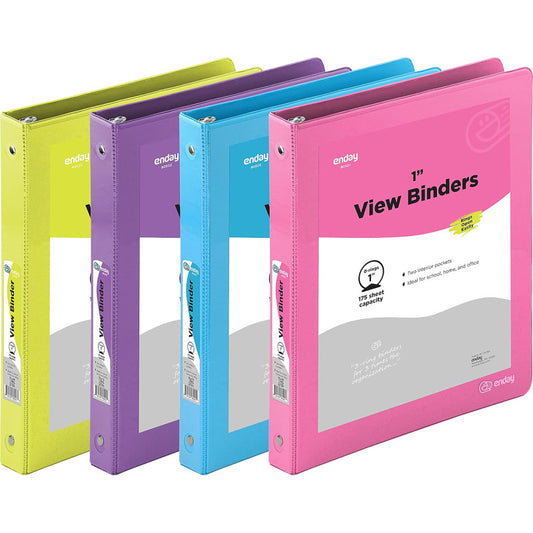3-Ring View Binder, O-Ring, Assorted Colors, 1 Inch, Pack of 4
