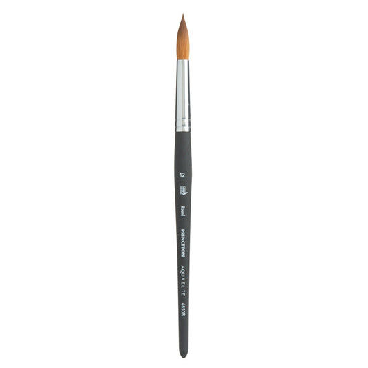 Aqua Elite Round Brush, Synthetic Bristles, Short Handle Watercolor Paintbrush, Matte Black, Size 12, 1 Count