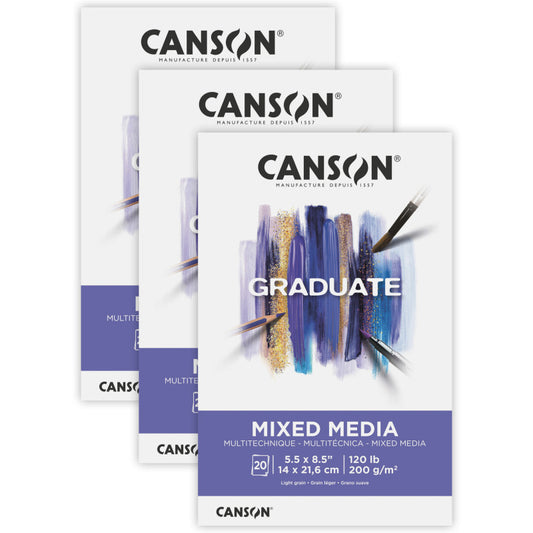 Graduate Mixed Media Pad, Foldover Binding, 20 Sheet, 5.5x8.5 inch, Pack of 3