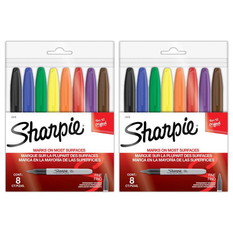 Fine Point Permanent Markers, 8 Per Set, 2 Sets