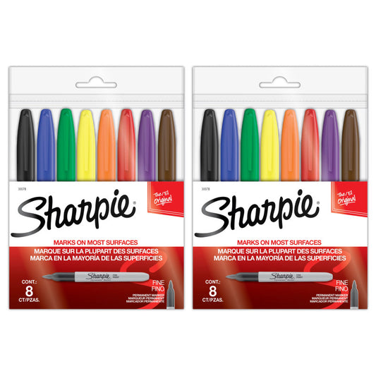 Fine Point Permanent Markers, 8 Per Set, 2 Sets