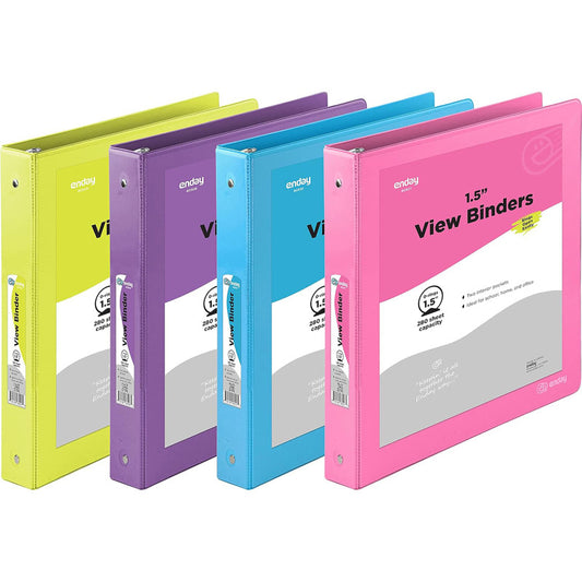3-Ring View Binder, O-Ring, Assorted Colors, 1-1/2 Inch, Pack of 4