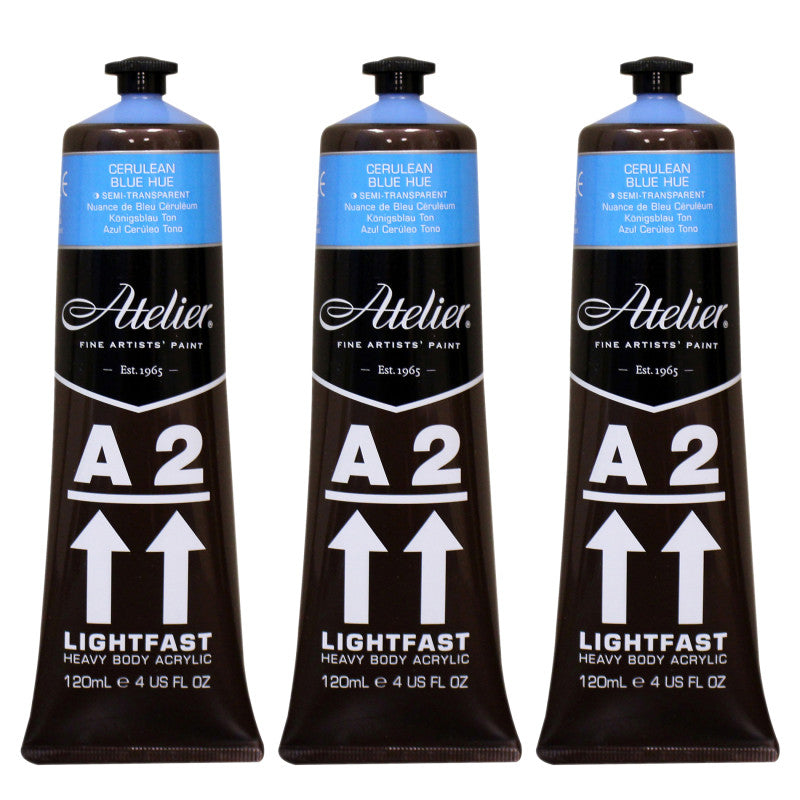 A2 Heavy Body Lightfast Artist Acrylic, 4 oz., Cerulean Blue Hue, Pack of 3