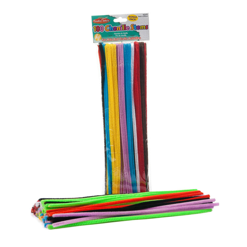Chenille Stems, Jumbo Fluffy Thick Stem, 6mm x 12", Assorted Colors, Pack of 100