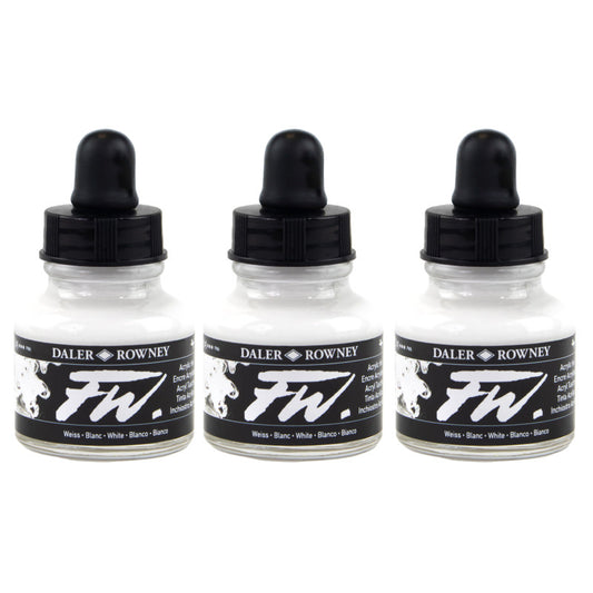 FW Acrylic Ink, White, 29.5ml, Pack of 3