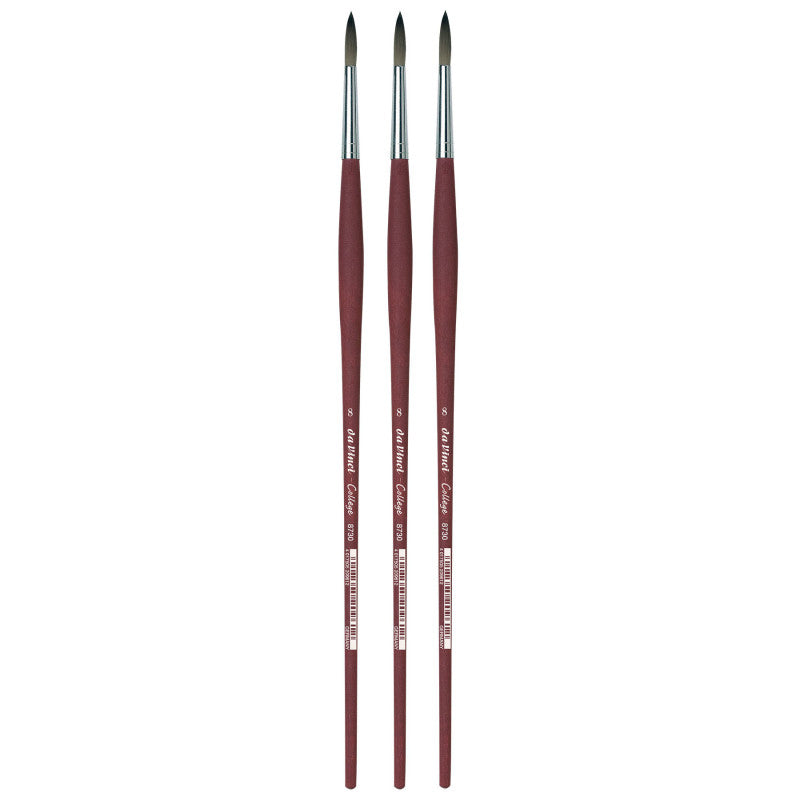 COLLEGE Student Brush, Synthetic, Acrylic & Oil, Round, Series 8730, Size 8, Pack of 3