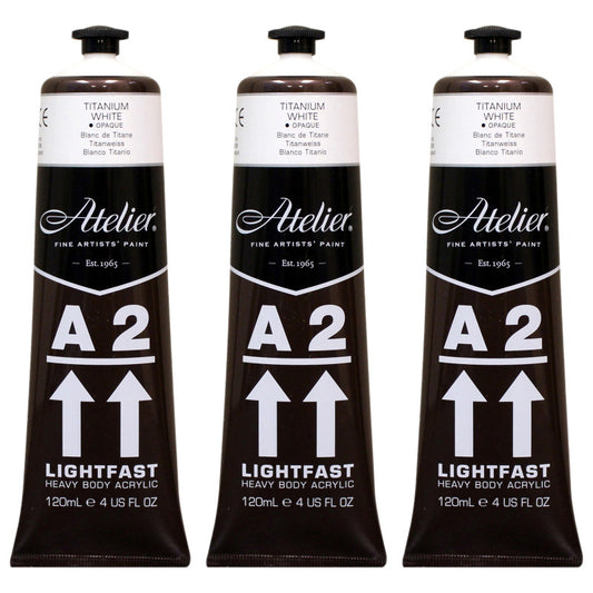 A2 Heavy Body Lightfast Artist Acrylic, 4 oz., Titanium White, Pack of 3
