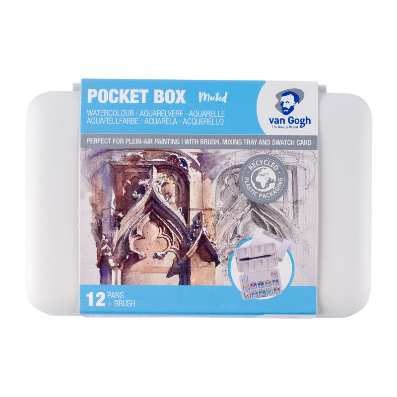 Watercolor Plastic Pocket Box, 12 Pan Muted Color Selection