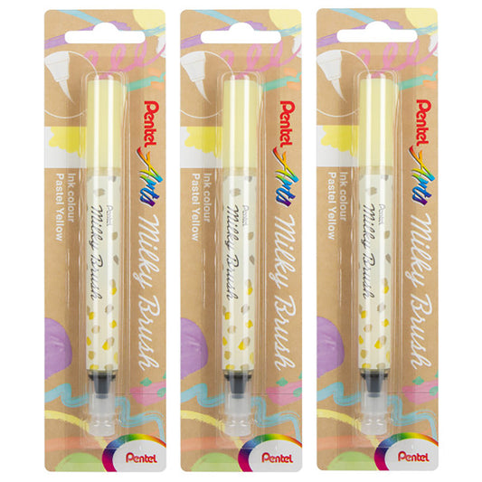 Milky Brush Pen, Pastel Yellow Ink, Pack of 3
