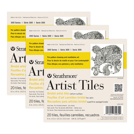 300 Series Artist Tiles, Bristol, Smooth Finish, 6x6 inch, 20 Sheets Per Pack, 3 Packs