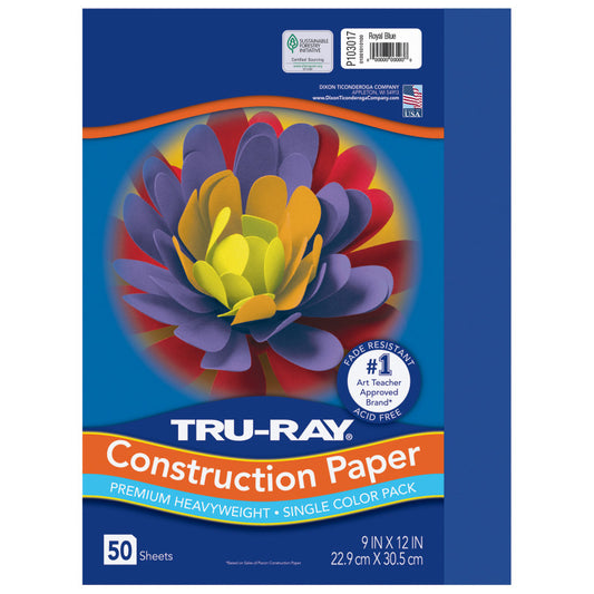 Construction Paper, Heavyweight, Royal Blue, 9" x 12", 50 Sheets