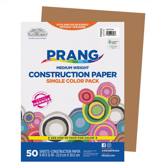 Construction Paper, Medium Weight, Light Brown, 9" x 12", 50 Sheets