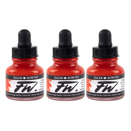 FW Acrylic Ink, Flame Red, 29.5ml, Pack of 3