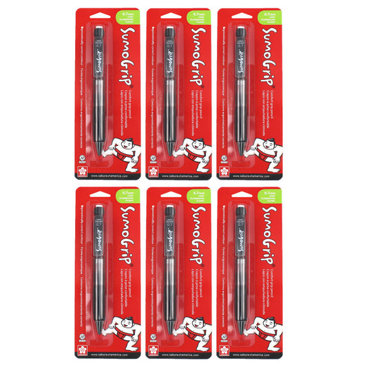 SumoGrip Comfort Grip Mechanical Pencil, 0.7mm, Gray, Blister Card, Pack of 6