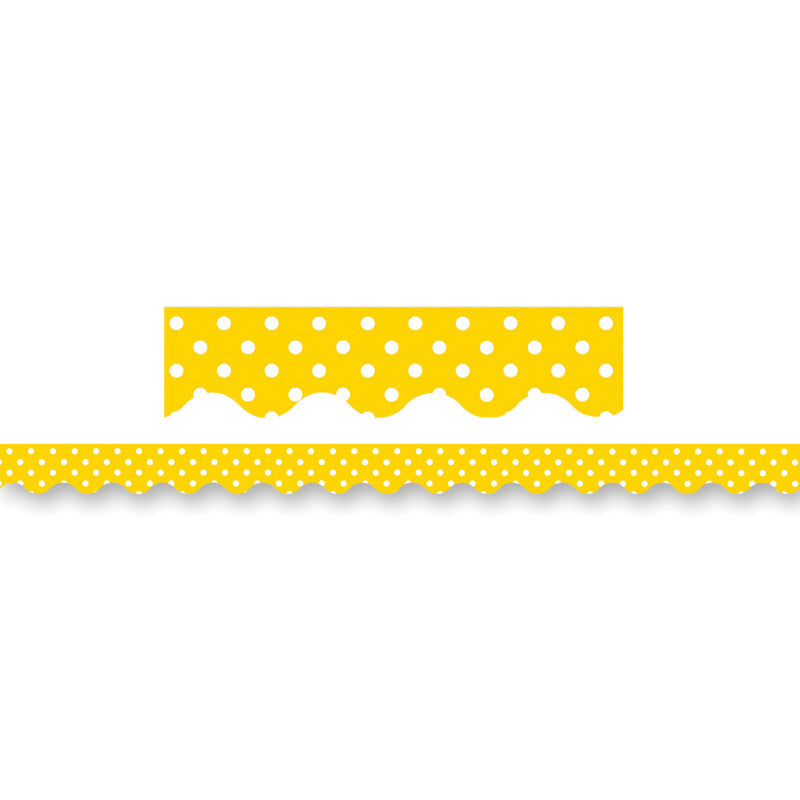Yellow Polka Dots Scalloped Border Trim, 35 Feet