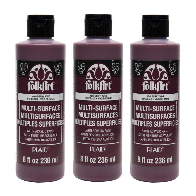 Acrylic Paint Multi-Surface Satin, 8oz., Berry Wine, Pack of 3