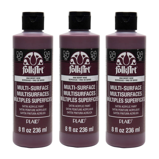 Acrylic Paint Multi-Surface Satin, 8oz., Berry Wine, Pack of 3