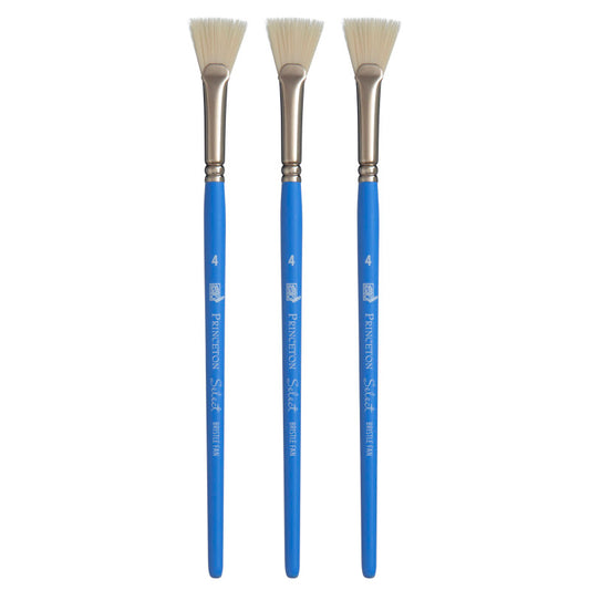 Select Artiste Bristle Fan Brush, Synthetic Bristles, Short Handle Mixed Media Paintbrush, Jewel Blue, Size 4, Pack of 3