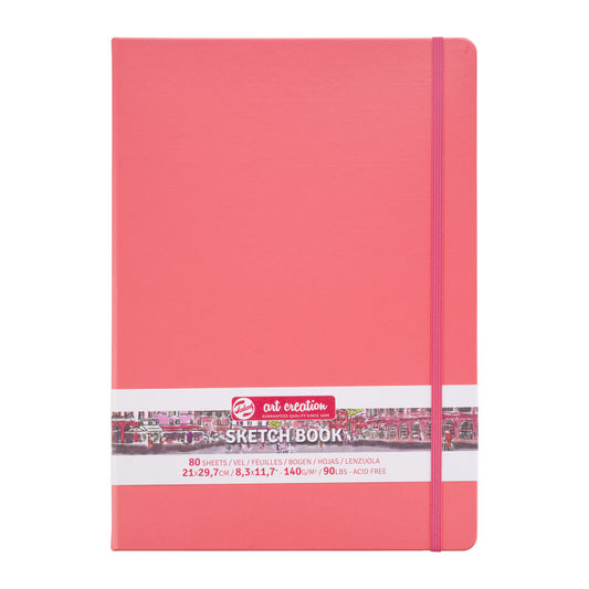 Sketchbook, 80 Sheets, 90lbs, Coral Red Cover, 8.3" x 11.7" (A4)