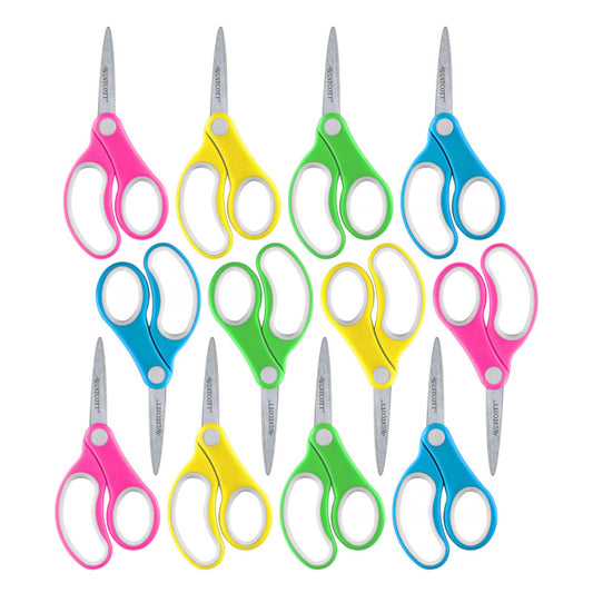 Soft Handle 5" Kids Scissors, Pointed, Assorted Colors, Pack of 12