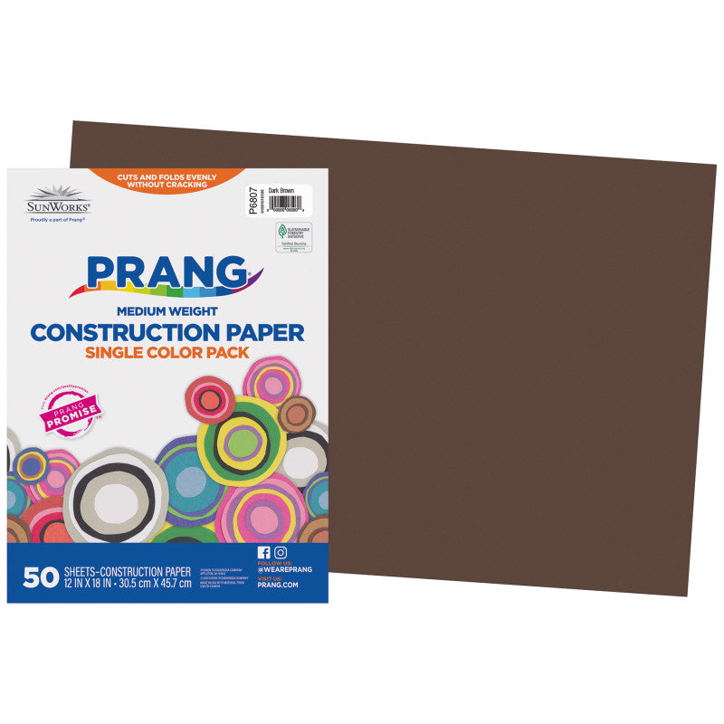 Construction Paper, Medium Weight, Dark Brown, 12" x 18", 50 Sheets