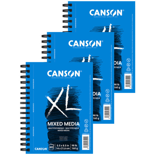 XL Series Mixed Media Pad, Side Wire Binding, 60 Sheet, 5.5x8.5 inch, Pack of 3