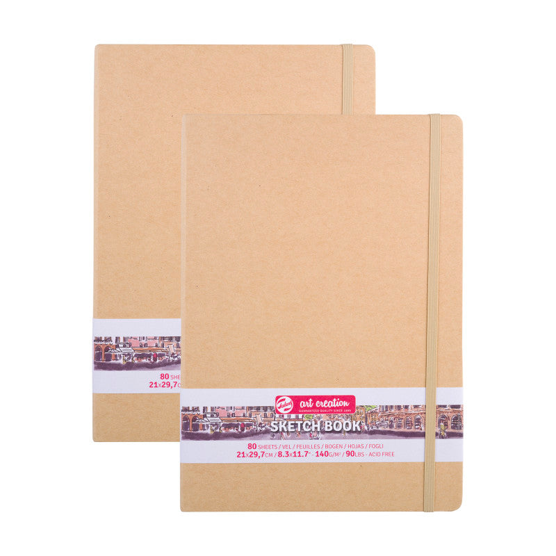 Sketchbook, 80 Sheets, 90lbs, Kraft Cover, 8.3" x 11.7" (A4), Pack of 2