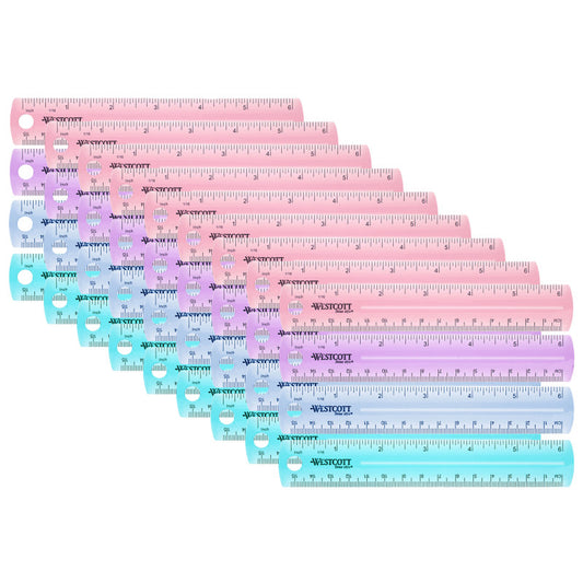 6" Plastic Ruler, Assorted Colors, Pack of 36