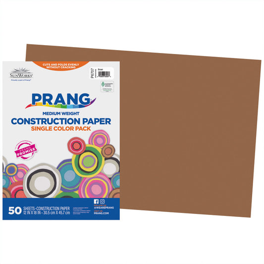 Construction Paper, Medium Weight, Brown, 12" x 18", 50 Sheets