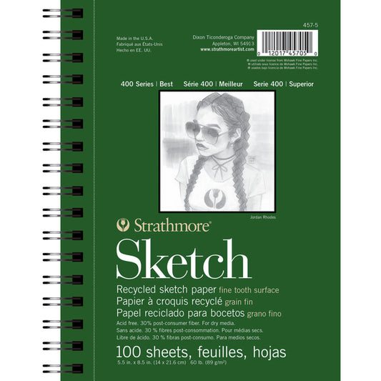 400 Series Sketch Pad, Recycled, Side Wire Binding, 100 Sheet, 5.5x8.5 inch, 1 Count