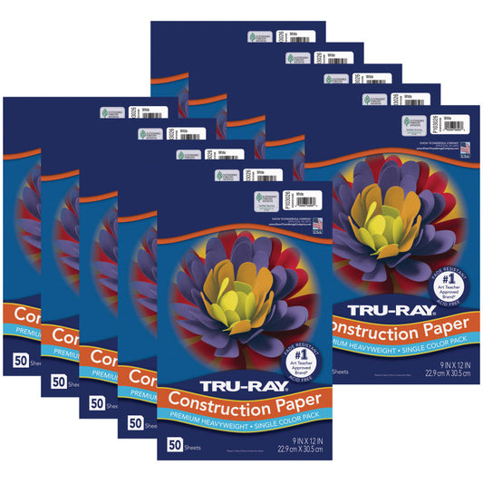 Construction Paper, Heavyweight, White, 9" x 12", 50 Sheets Per Pack, 10 Packs