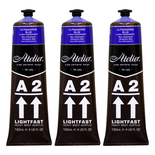 A2 Heavy Body Lightfast Artist Acrylic, 4 oz., Ultramarine Blue, Pack of 3