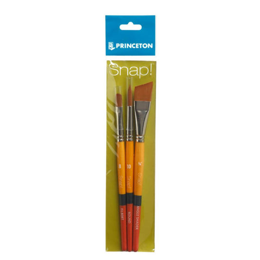 Snap! Brush Set No. 1, Synthetic Bristles, Short Handle Mixed Media Paintbrush, Multicolor, 3 Pieces
