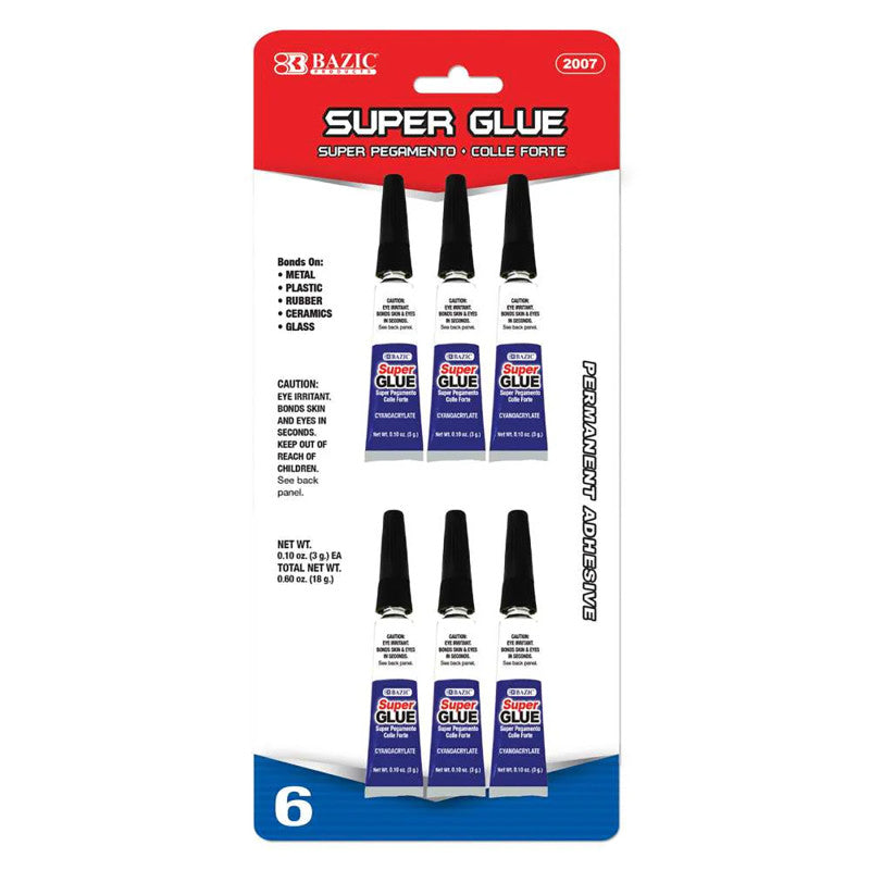 Super Glue, 0.10 oz (3g), Pack of 6