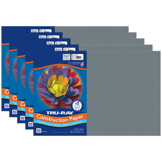 Construction Paper, Heavyweight, Slate, 12" x 18", 50 Sheets Per Pack, 5 Packs