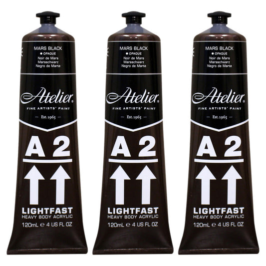 A2 Heavy Body Lightfast Artist Acrylic, 4 oz., Mars Black, Pack of 3