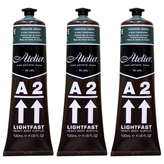 A2 Heavy Body Lightfast Artist Acrylic, 4 oz., Hookers Green Hue (Forest Green Hue), Pack of 3